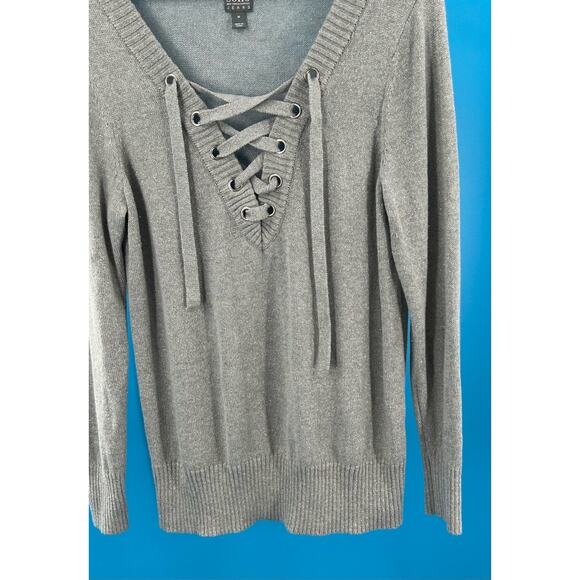 New‎ York & Co Soho Jeans Women's Long Sleeve Sweater Silver Gray Tie Up Size M - Picture 10 of 11